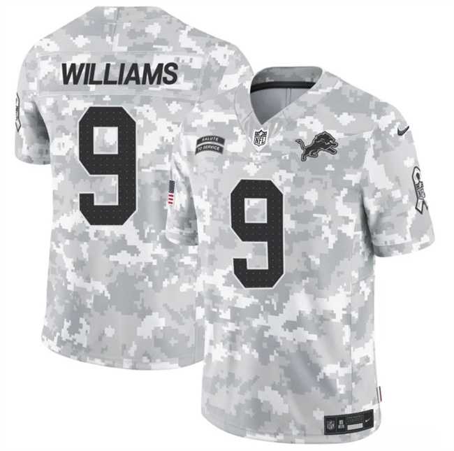 Mens Detroit Lions #9 Jameson Williams 2024 F.U.S.E Arctic Camo Salute To Service Limited Stitched Football Jersey Dzhi